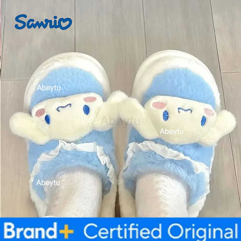 Sanrio Anime Plush Slippers My Melody Kuromi Women Hello Kitty Kawaii Female Cotton Shoes Flat Winter Keep Warm Cute Student Girl Sweet H251230