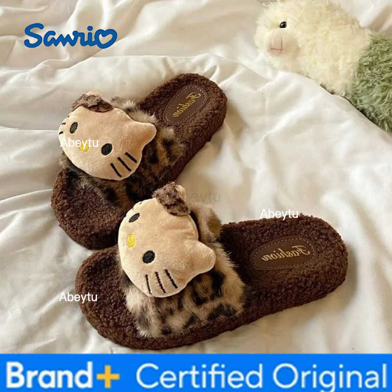 Sanrio Hello Kitty KT Cat Anime Plush Slippers for Ladies Kawaii Casual Fashion Indoor Outdoor Ladies Slippers Gift H251230