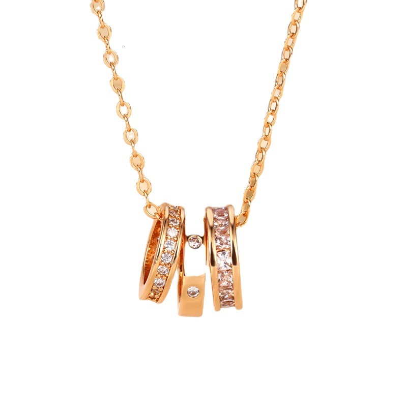 Luxury Brand Designer Jewelry Hot-Selling Micro-Inlaid Sparkling Diamond Three-Ring Slim Waist Necklace Elegant Simple Light Luxury Niche Design Colla