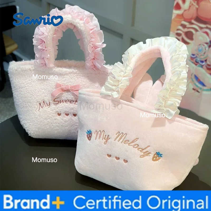 Sanrio MINISO Plush Bag Kawaii Anime Handbag Cinnamoroll Kuromi Melody Cartoon Soft Stuff Shoulder Cosmetic Bags Girl Gifts H251230