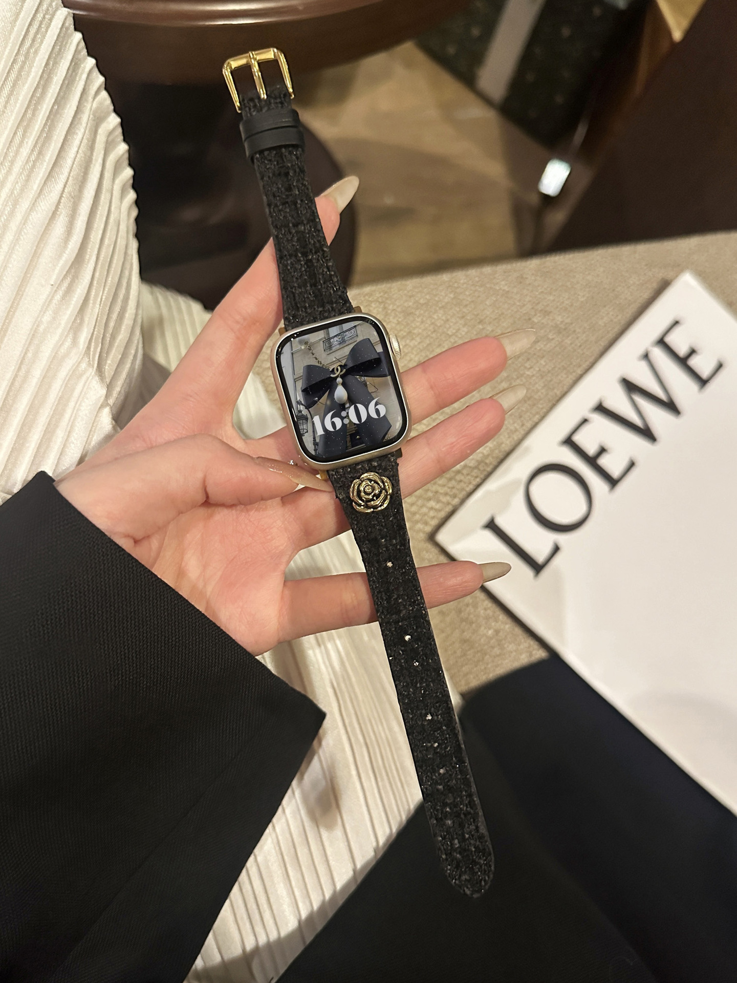 Autumn Winter Red Camellia Little Fragrance Style iWatch 9 Band Compatible with Apple 8 7 6 5 4 Watch Strap