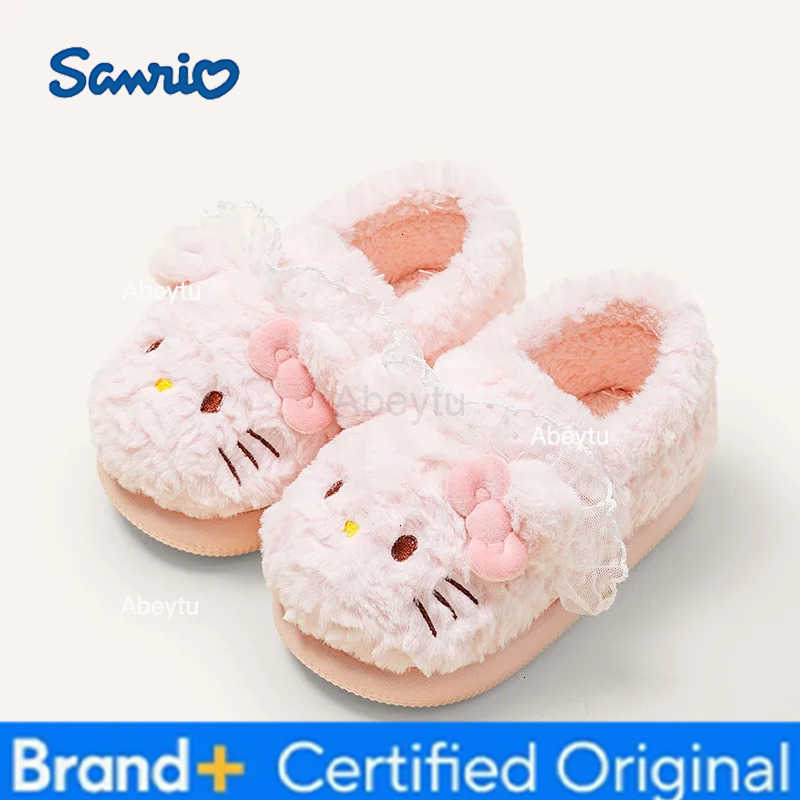 Sanrio Kids Slippers House Shoes Cotton Covered-heel Winter Shoes For Girls Warm Anti-slip Soft Bottom Black Pink Shoes Size 18cm-22cm H251230