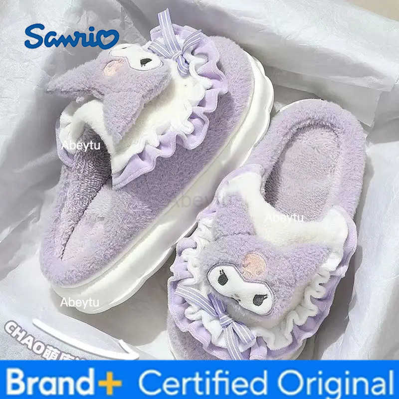 Sanrio Sanrios Kuromi Cotton Slippers Womens Hello Kittys Autumn Winter Home Anti Slip Cute Cinnamoroll Cartoon Plush Shoes Thickened H251230