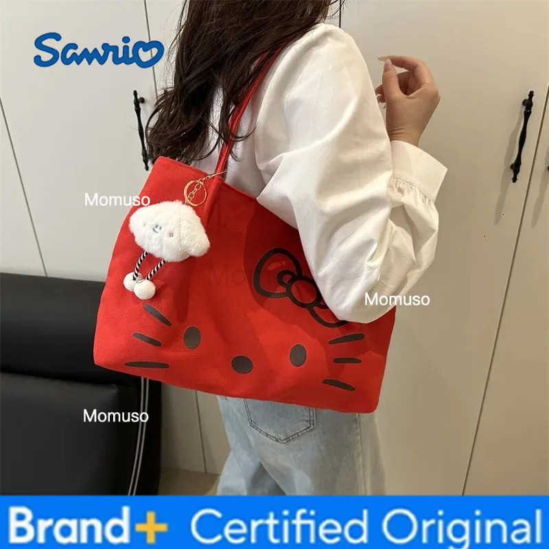 Sanrio Hello Kitty Canvas Tote Bag for Women - Large Cute Cartoon Shoulder Bag Fashion Versatile Commuting Handbag H251230
