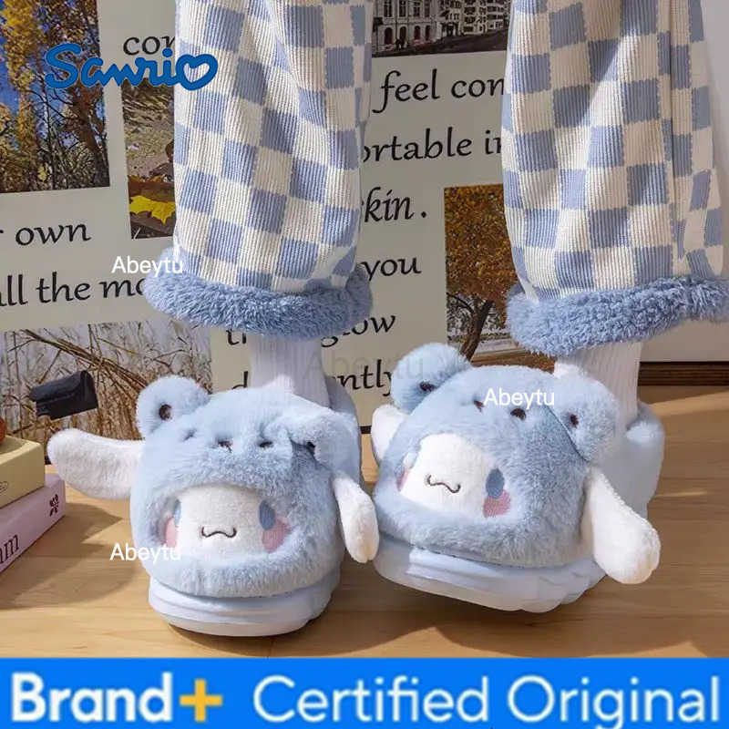 Sanrio Sanrios Cinnamoroll Plush Slippers Women My Melody Kuromi Kawaii Cotton Shoes Flat Autumn Winter Non Slip Warm Home Shoes Gift H251230