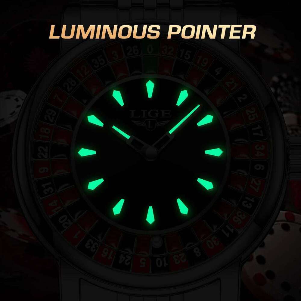 LIGE Fashion Rotating Dial Las Vegas Roulette Desktop Theme Watch Men Waterproof Luminous Watches Creative Clock 25M1230