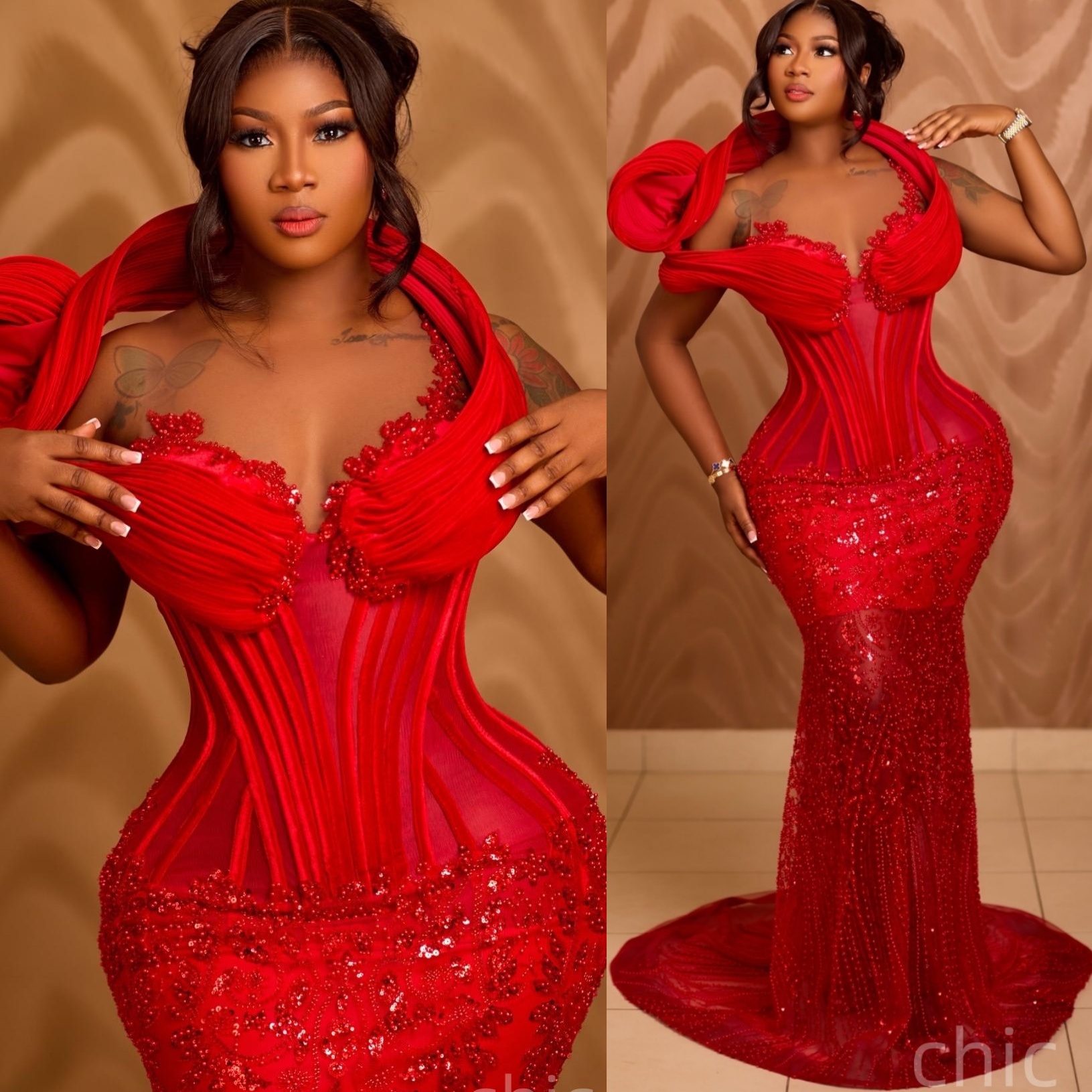 2026 Aso Ebi Nigerian Red Mermaid Prom Dresses Sequined Sheer Neck Evening Formal Party Second Birthday Engagement Reception Gowns Dress For Special O
