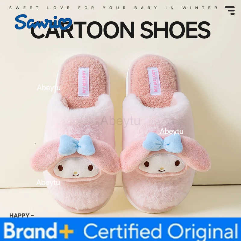 Sanrio Anime Winter Kuromi Warm Plush Slippers Kawaii Cinnamoroll Hello Kitty Cartoon Cute Thicken Home Slippers Festival Gift H251230