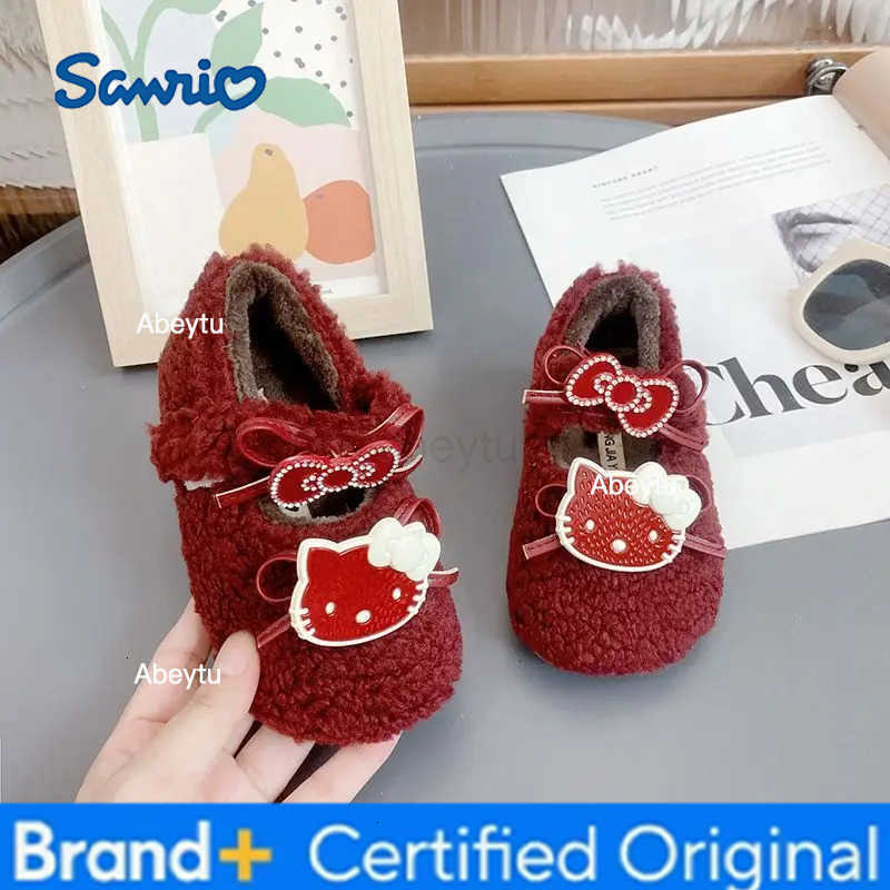 Sanrio Hello Kitty Winter Childrens Shoes New Girl Kawaii Warm Cotton Shoes Soft Bottom Non Slip Kids Princess Flats Fashion H251230