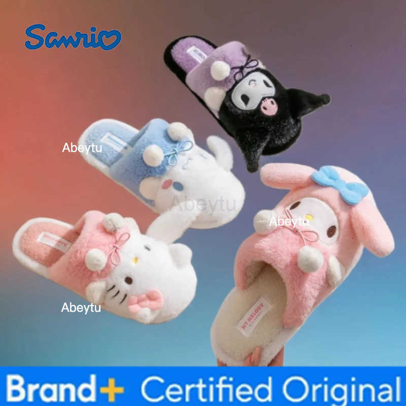 Sanrio Kids Slippers Indoor House Shoes Cartoon Kuromi Winter Shoes For Girls Warm Anti-slip Pink Blue Cotton Shoes Size 36-41 H251230
