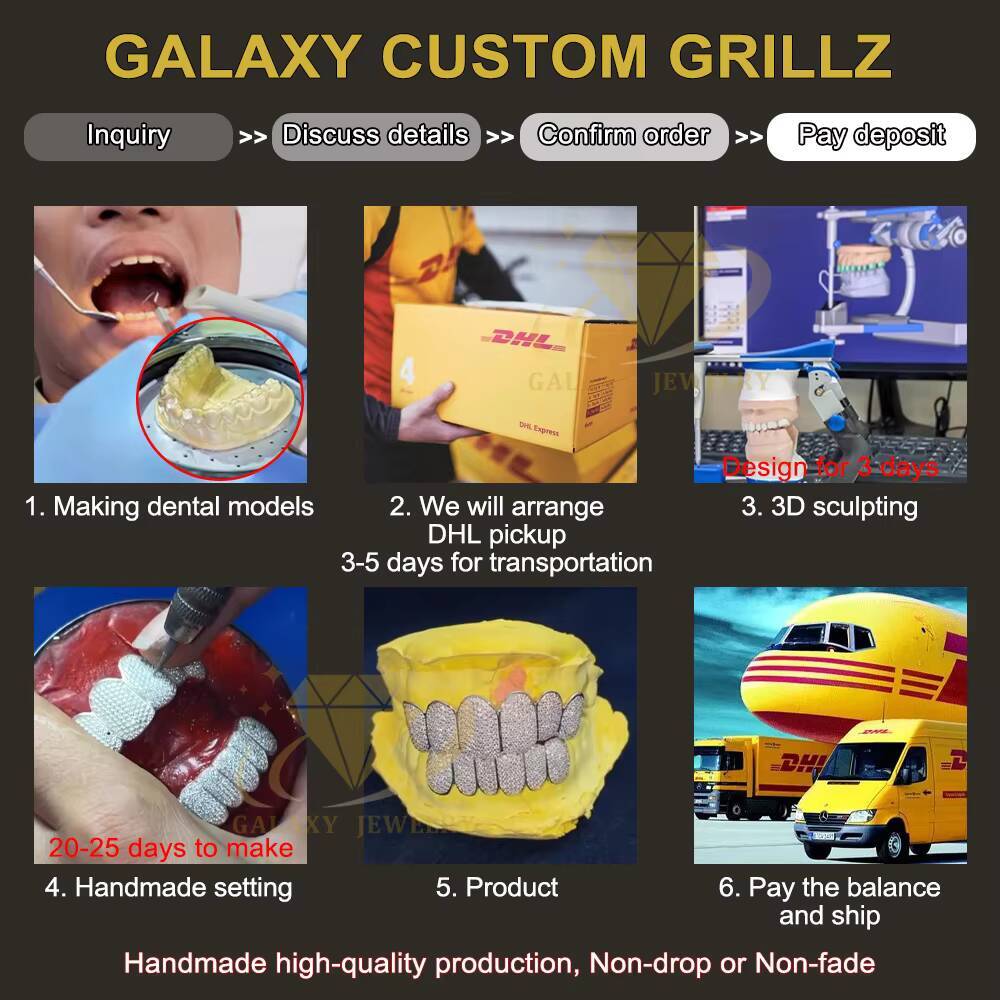 Hip Hop Jewelry Grills Teeth Grillz 925 Sterling Silver Rose Gold Iced Out Custom Bust Down Moissanite Grillz for Teeth