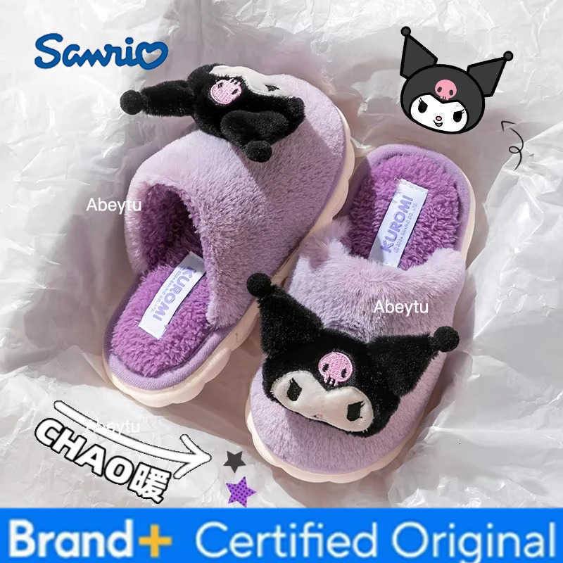 Sanrio Cute Kuromi Plush Slippers Winter Warm Kawaii Cinnamoroll Hello Kitty Anime Cartoon Thicken Home Slippers Gift New H251230