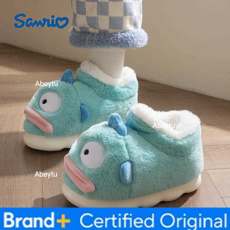 Sanrio Anime Plush Slippers Women Kawaii Hangyodon Cotton Shoe Flat Autumn Winter Keep Warm Non-Slip Cute Couple Slippers Birthday Gift H2512301
