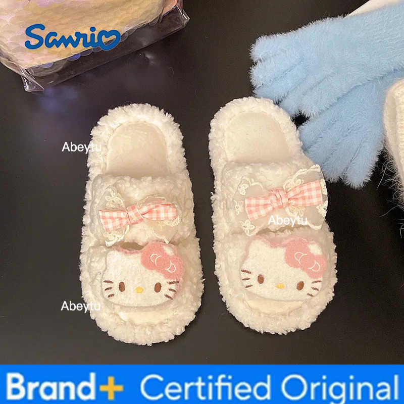 Sanrio Kids Slippers House Shoes Cotton Cartoon Open toeWinter Shoes For Girls Warm Anti-slip Soft Bottom Pink White Shoes Size 35-40 H251230