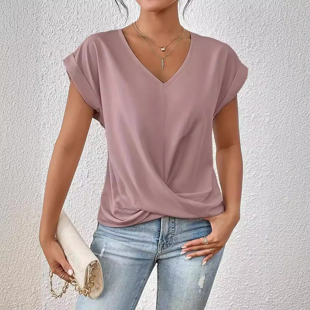 Sexy V Neck Short Sleeve Shirt Blouse Tops Office Lady Spring Summer Casual Loose Solid White Tshirt For Women Female Tees