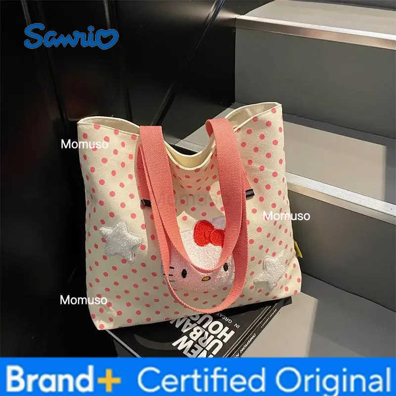 Sanrio New Hello Kittys Crossbody Bag Polka Dots Canvas Bag Packet Girl Tote Bag Large Capacity Cartoon Tote Bag One Shoulder H251230