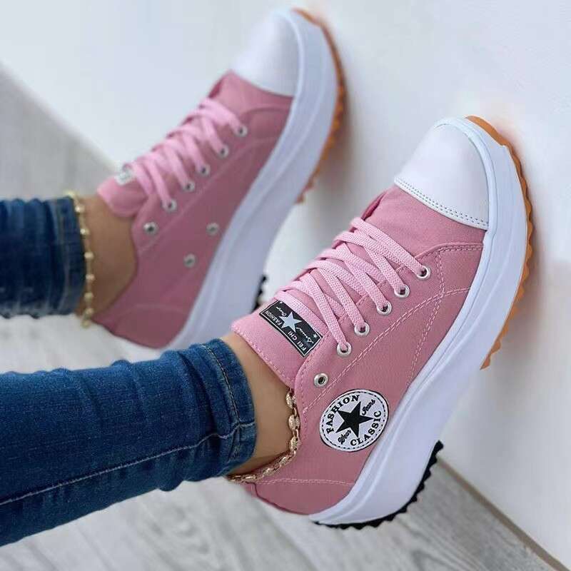 Spring New Low-top Thick-soled Canvas In-stock Platform Sole Plus-size Women's Shoes