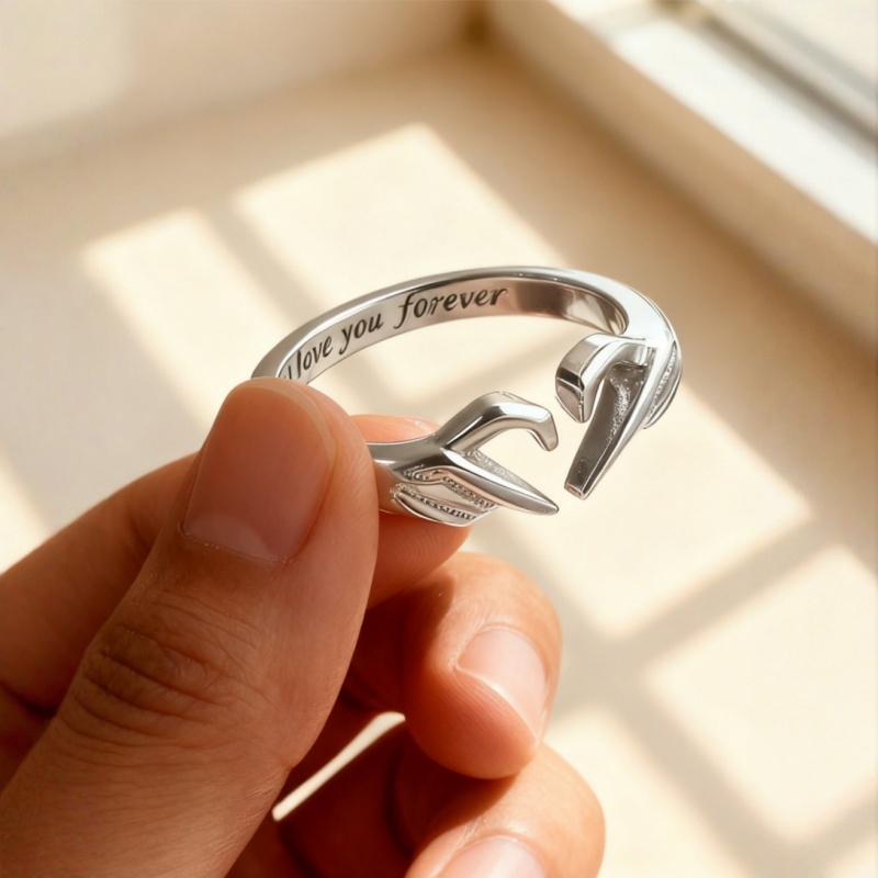 Alloy Double-Hand Heart Gesture Ring, Couple Heart Hand Signet Ring, Gold/Silver Two-Tone Engraved Forever Ring, European & American Ins Niche Fashion