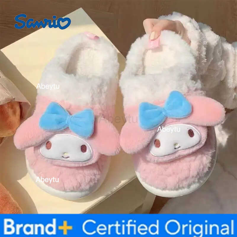 Sanrio Cute Hello Kittys Cotton Slippers Women Autumn Winter Sanrioed Thick Sole Non Slip Warm Kuromi My Melody Indoor Plush Slippers H251230