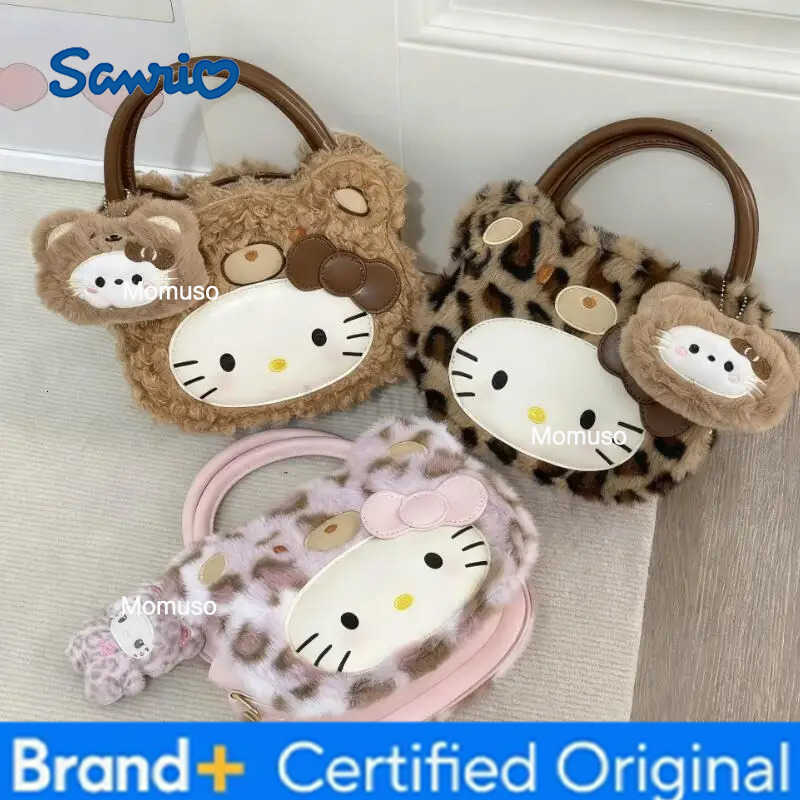 Sanrio Kawaii Hello Kitty Storage Bag Leopard Print Plush New Cute Mini Shoulder Bag Hot Cartoon Large Capacity Portable Handbag H251230