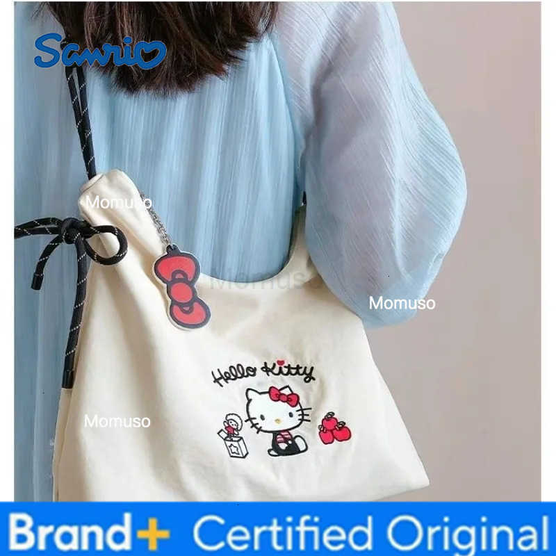 Sanrio Sanrios new Hello Kitty cartoon embroidered canvas crossbody bag for womens fashion large capacity portable outdoor tote bag H251230