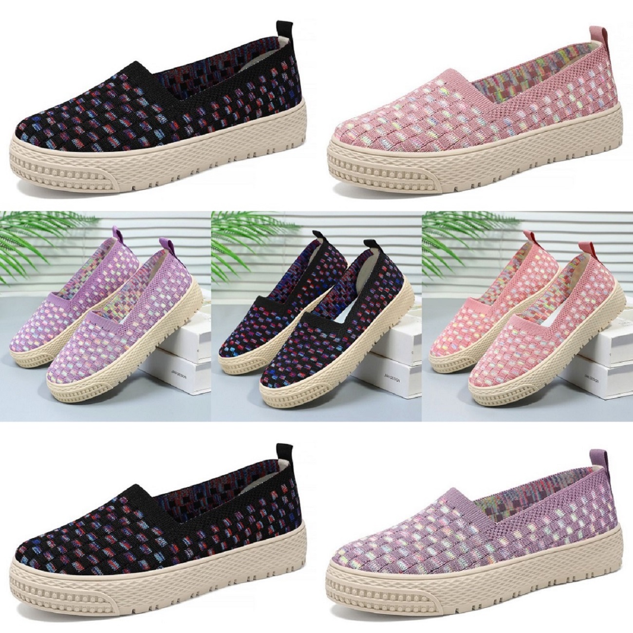 Women Casual Shoes Slip-On Designer Sneaker Mesh Upper Soft Sole Black Pink Purple Multi Lilac Comfortable Shoe Woman Trainers Sneakers Walking 36-41