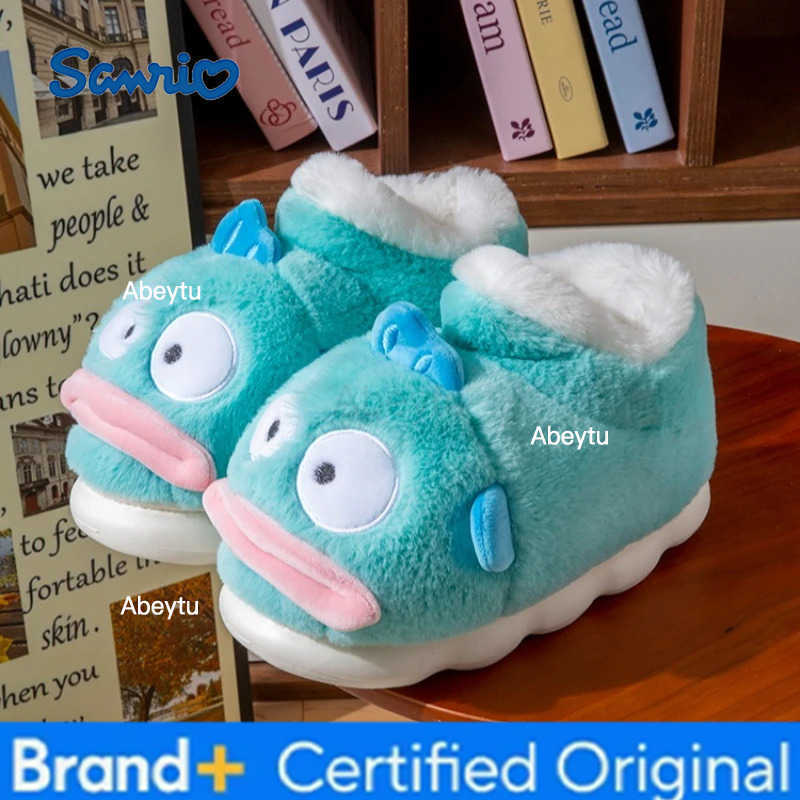 Sanrio Hangyodon cartoon cotton slippers winter high-top non-slip couple cute plush slippers cotton shoes for both men and women H251230