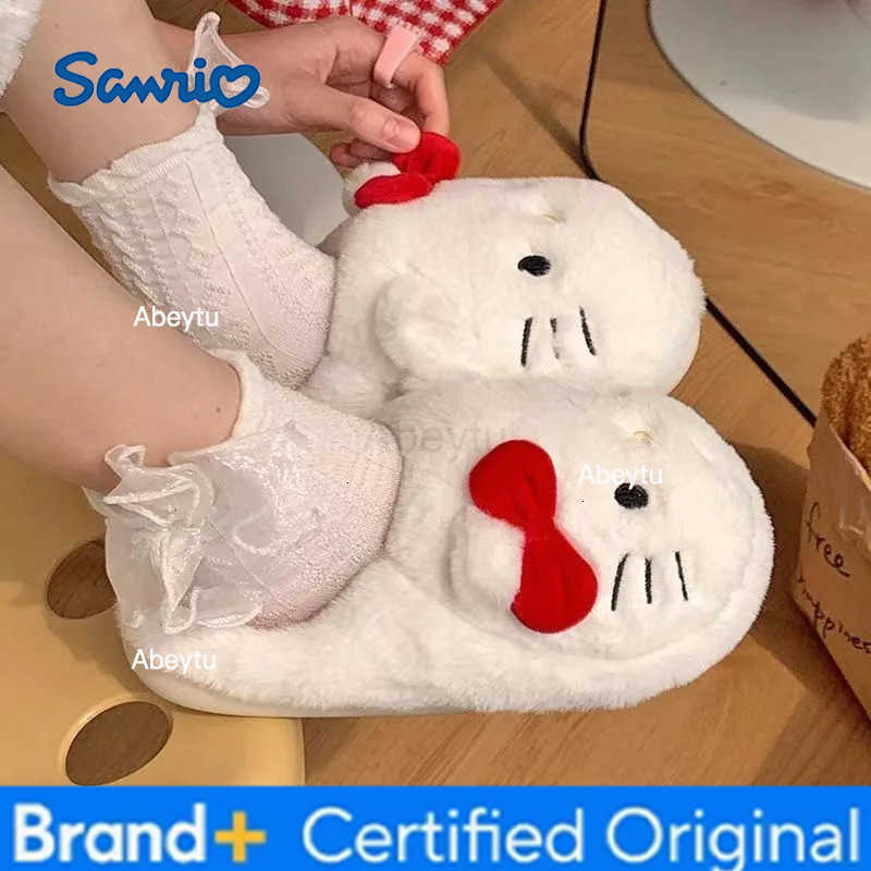 Sanrio Anime Hello Kitty Home Plush Slippers Winter Women Warm Indoor Cinnamoroll Anti-Slip Furry Slippers Household Girls Slippers H251230