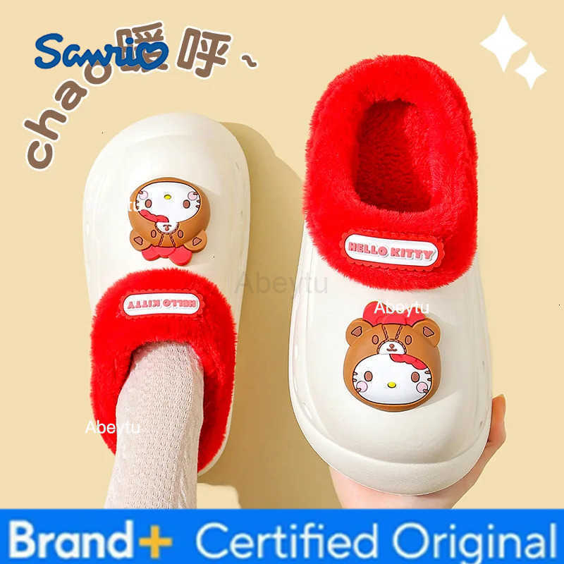 Sanrio Anime Hello Kitty Autumn/winter My Melody Cotton Slippers Cinnamoroll Cartoon Anti Slip Plush Slippers Kuromi Warm Slippers Gift H25123011