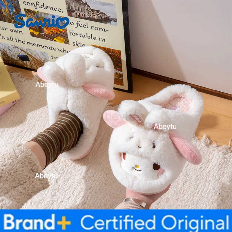 Sanrio Cute Kuromi Kt Cat Warm Cotton Slippers Autumn/Winter Thick Anti Slip Soft Comfortable Sole Indoor House Slippers Surprise Gifts H251230
