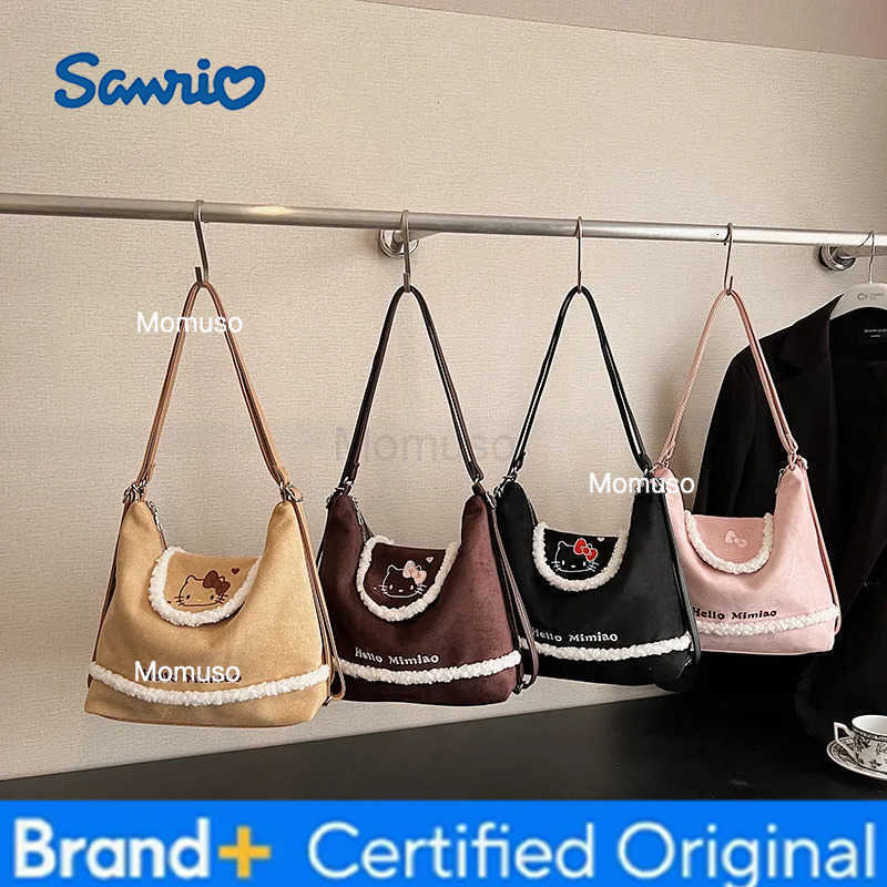 Sanrio HelloKitty Bag for Women Autumn and Winter New Vintage Lamb Wool Cat Large Capacity Shoulder Bag Suede Multi-use Bag for Girls H251230