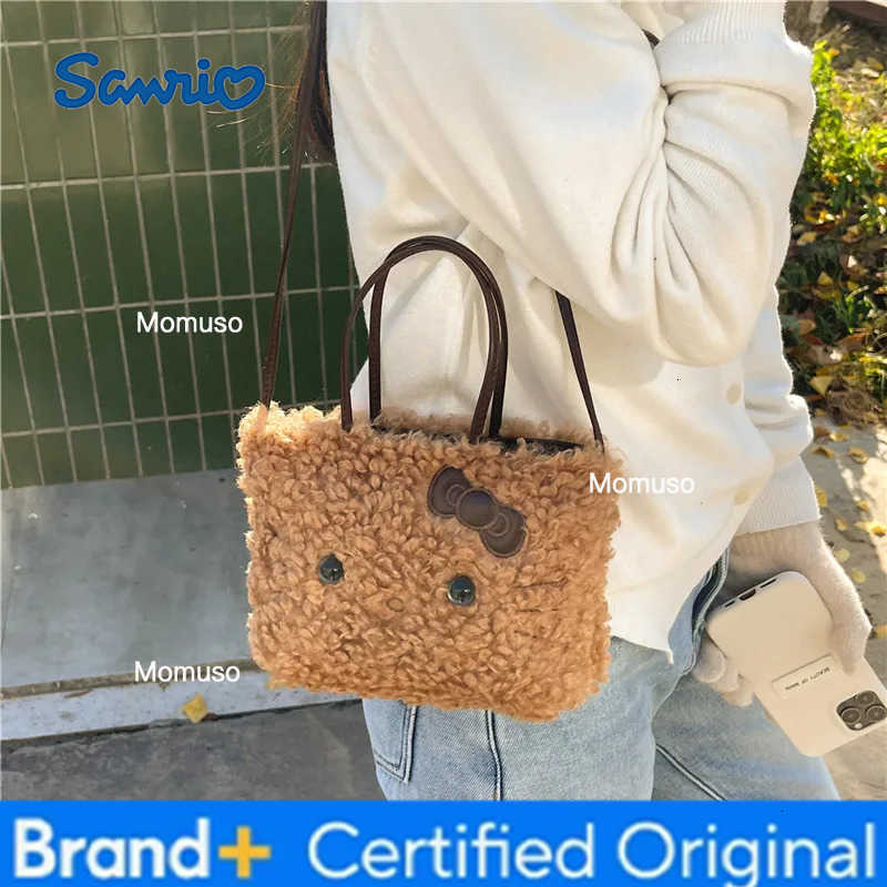 Sanrio Winter Hellokitty Kitten Plush Bag Womens New Fashionable Cute Handbag Lambswool Crossbody Bag H251230