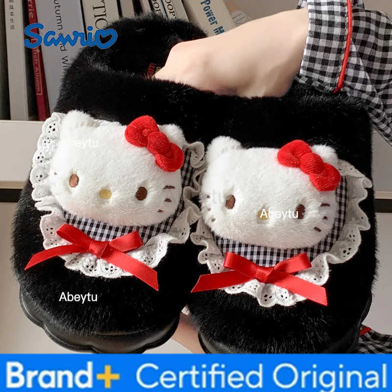 Sanrio Kawaii Kuromi Cotton Slippers Cartoon Female Kawaii Indoor Anti-Slip Shoes Winter Thicken Warm Wear-Resistant Plush Slippers H251230