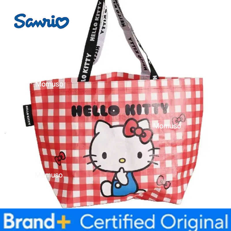 Sanrio Hello Kitty Family Series Woven Shopping Bags Folding Portable Shopping Bag Cartoon Anime Peripheral Shoulder Bag Gift for Girls H251230
