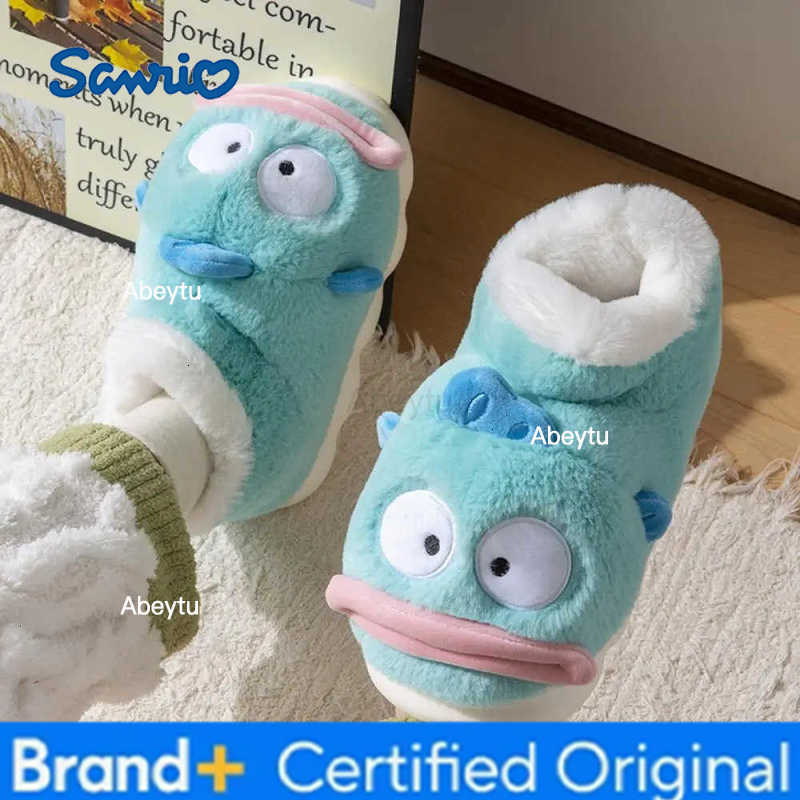 Sanrio Anime Women Plush Slippers Cute Hangyodon Girls Cartoon New Autumn Winter Girls Student Thicken Warm Home Indoor Cotton Slippers H251230