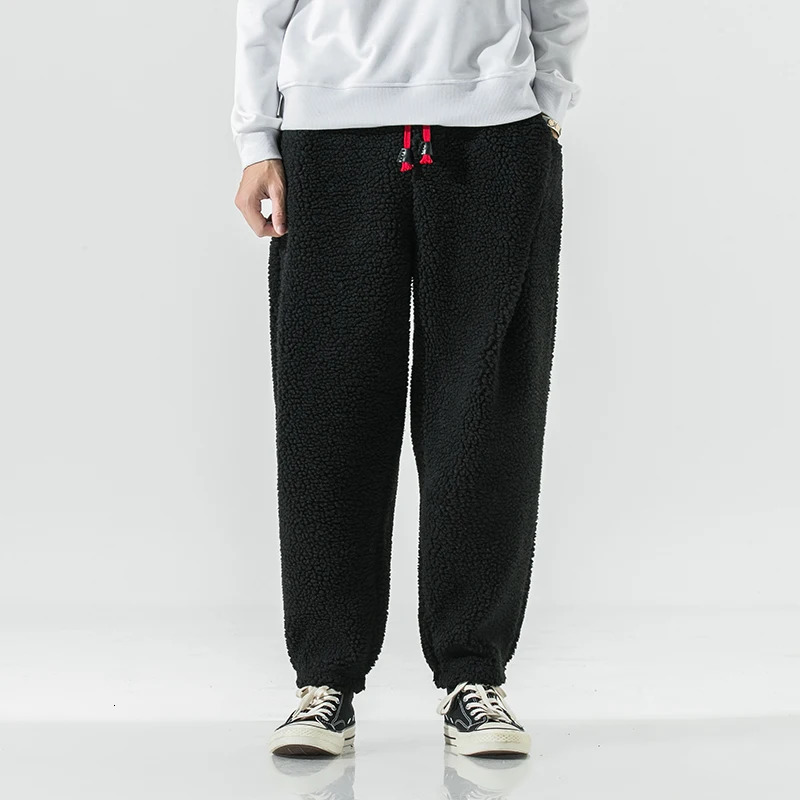 Winter Mens Lamb Wool Casual Pants Fleece Warm Elastic Waist Sweatpants Solid Thick Harem Male Vintage Joggers Trousers 251218