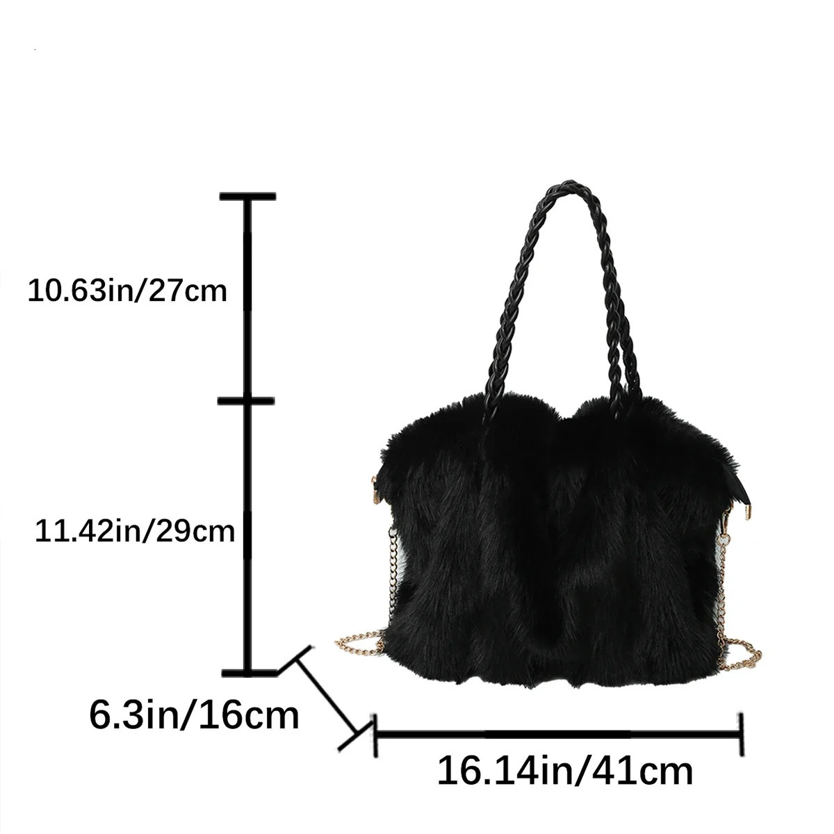 Womens Fashion Plush Wrinkle ShoulderBag Woven Handle Large Capacity Polyester Soft Warm Adjustable Chain Strap Daily Use 251216