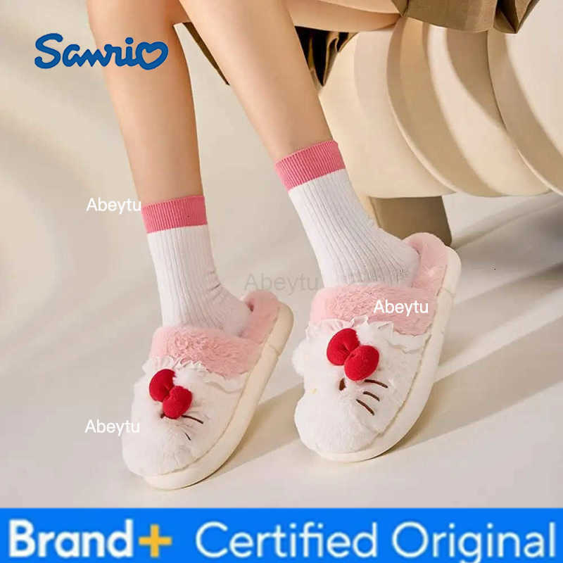 Sanrio Hello Kitty Kawaii Girls Plush Slippers New Style Home Cotton Shoes Child Leisure Indoor Shoes Ins Cartoon Hole Sandals H251230