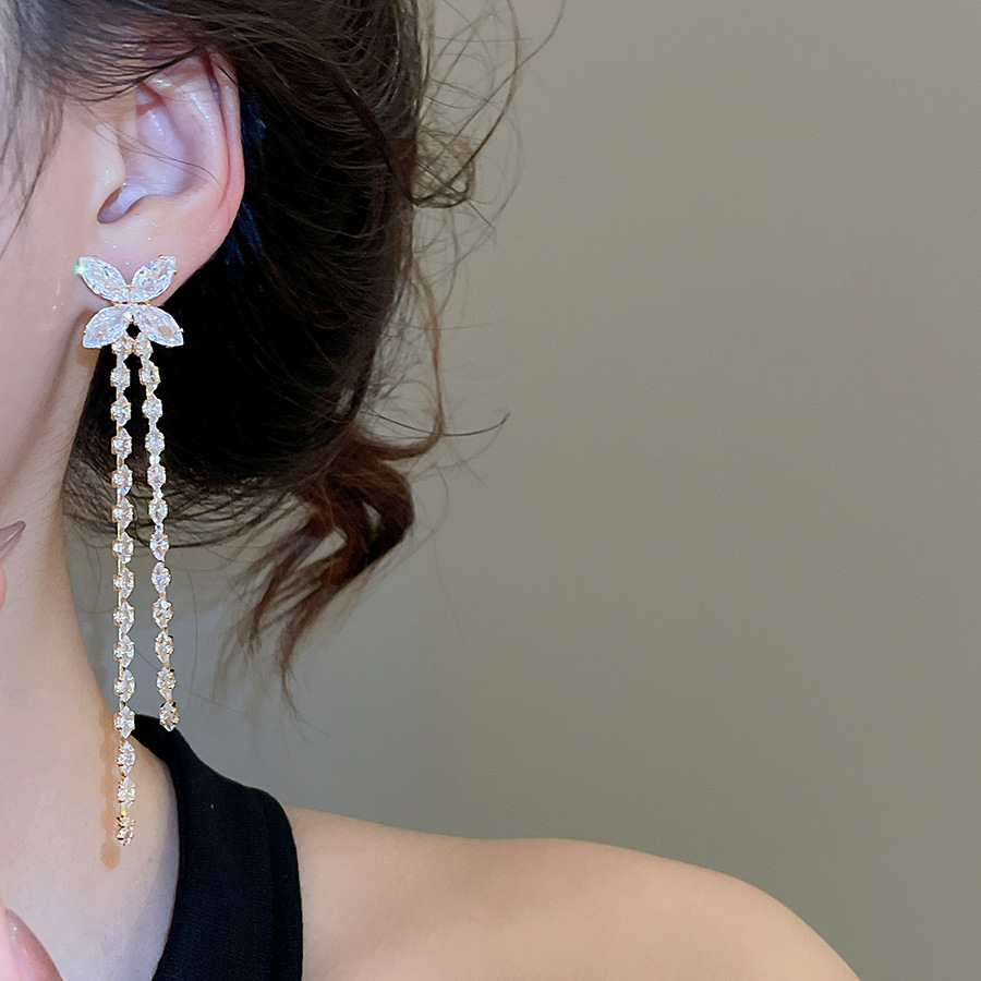 Silver Needle New Super Shiny Heavy Zircon Long Tassel Elegant Light Luxury Fashion Versatile Drop Earrings - view 3