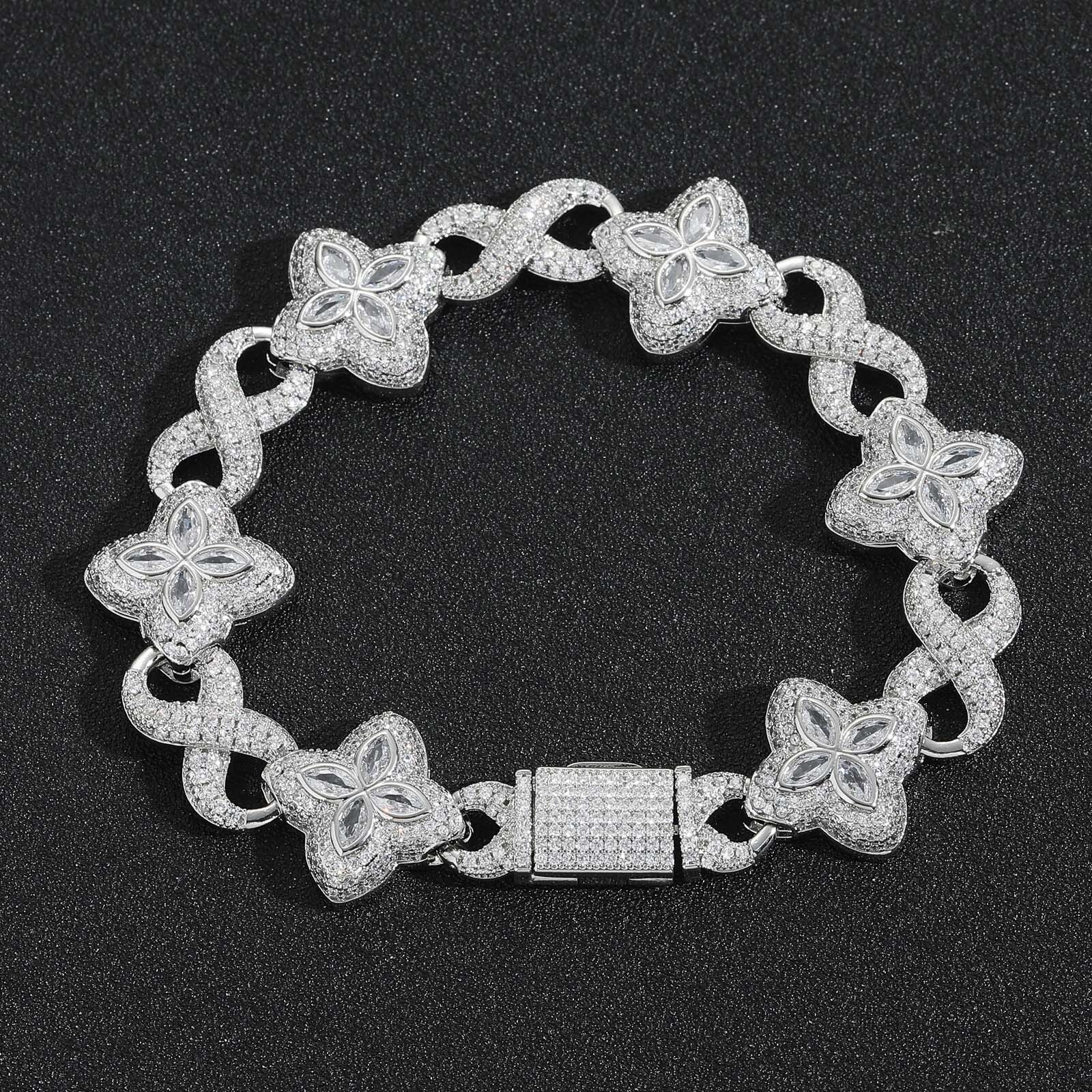 Luxury Brand Designer Jewelry Hip Hop European And American Infinity Four-Leaf Clover Bracelet Fashion Trendy Cool Personality High-End 5A Zircon Men 
