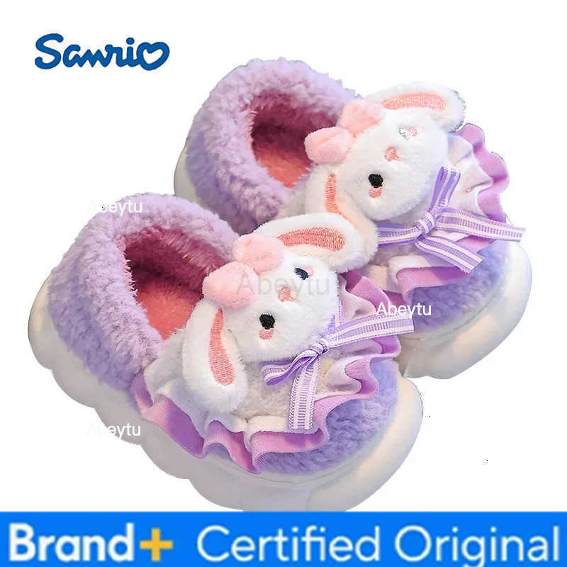 Sanrio Warm Indoor Cotton Slippers for Girls Baby Plush Winter Childrens Shoes Parent-Child Slippers Cozy Home Slippers for Kids H251230