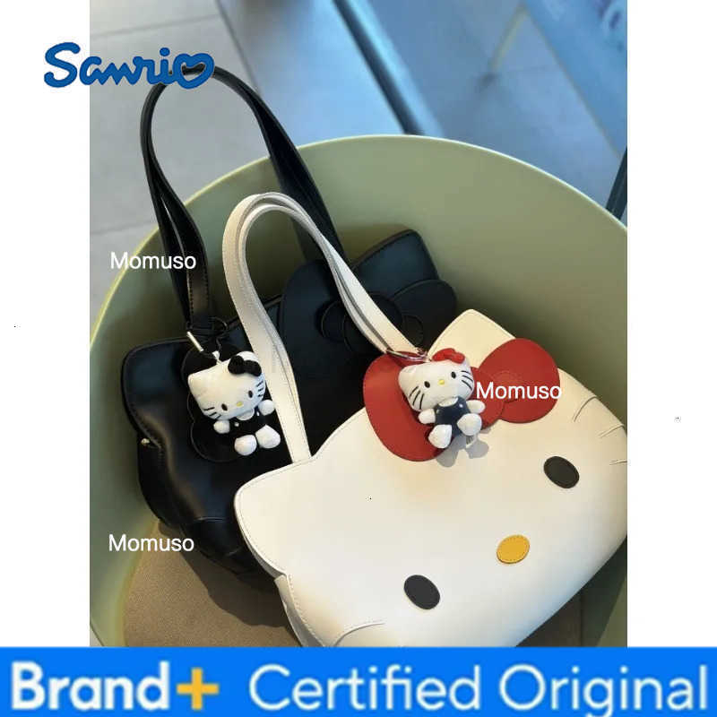 Sanrio Anime Hello Kittys Tote Bag Cartoon Simple Cute Face Girl Heart Black Cool Student Commuting PU Handbag Toy for Girl Gift H251230