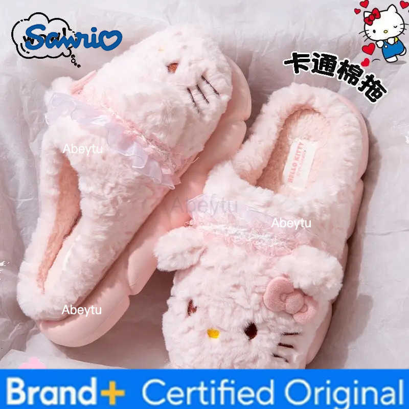 Sanrio Hello Kitty My Melody Film and television merchandise Two-dimensional Slippers Winter Indoor Home Non-Slip Warm Cotton Slippers H251230