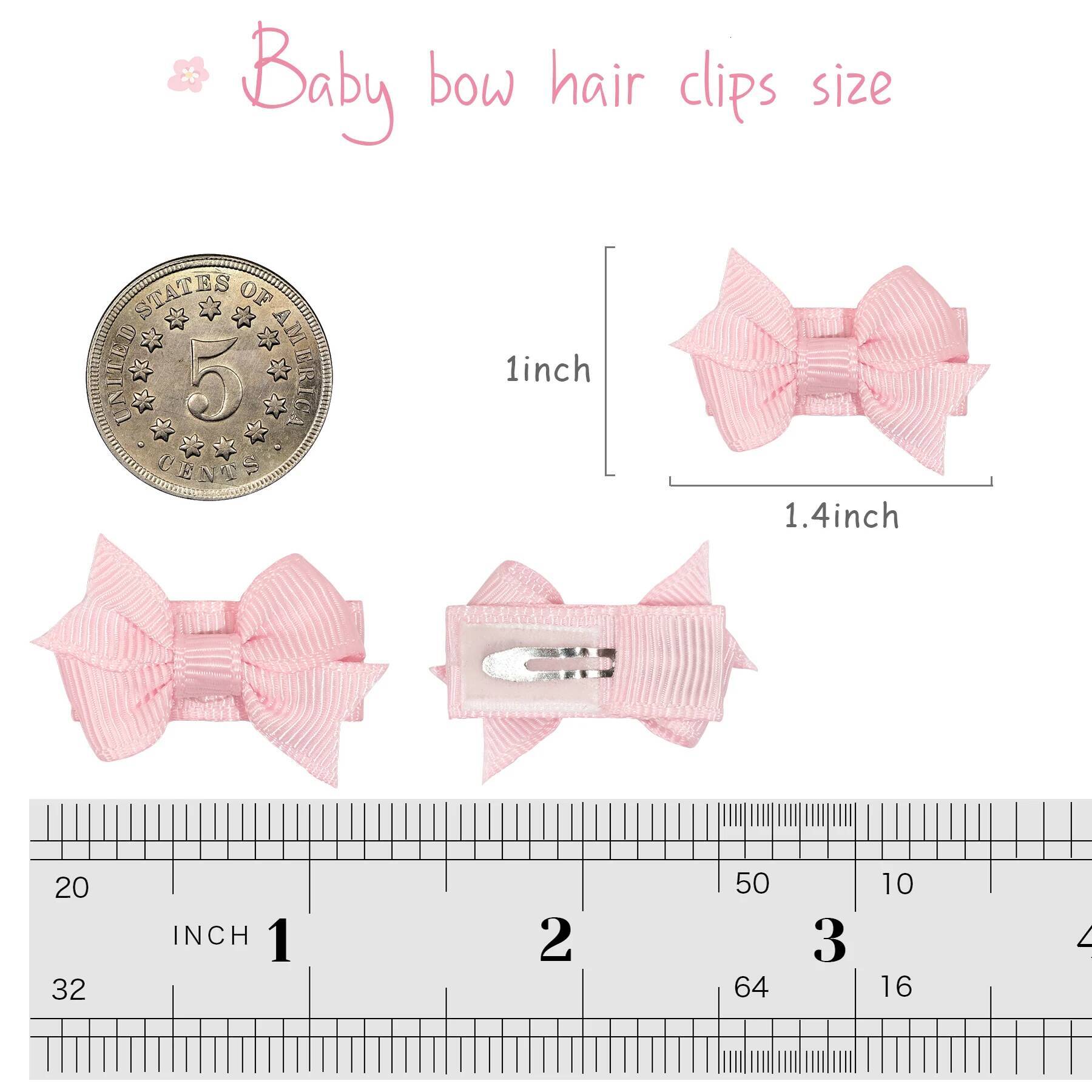 40Pcs Baby Girl Small Hair 1.4 inches Grosgrain Ribbon Clips for Infant Girls-Fully Lined Mini Bows in 20 Color Pairs ddmythur