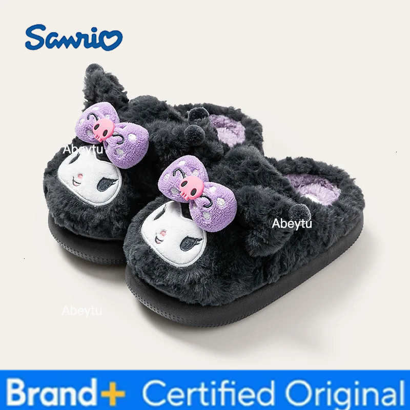 Sanrio Kids Slippers House Shoes Cartoon Cotton Winter Shoes For Girls Warm Anti-slip Soft Bottom Purple Black Shoes Size 24-41 H251230