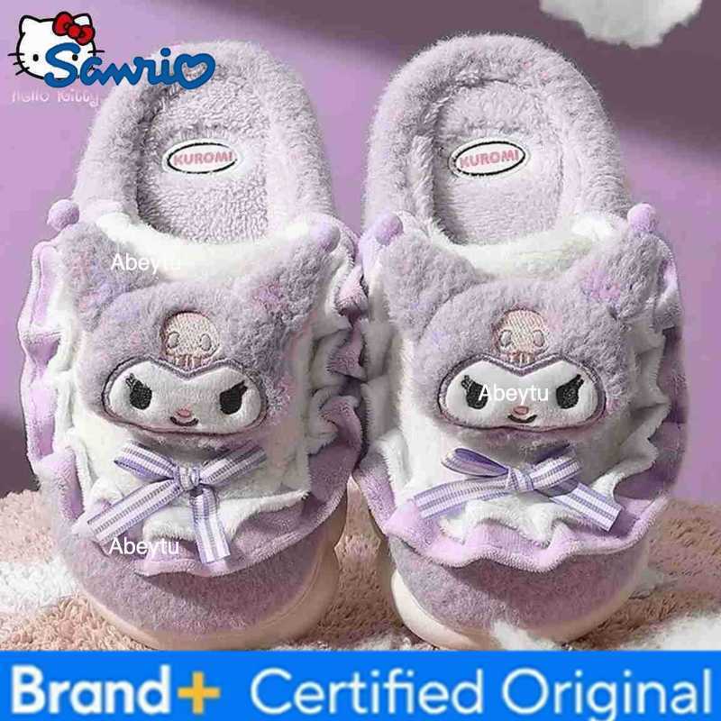 Sanrio Slippers Cartoon Hello Kitty Kuromi Cinnamoroll Autumn Winter Warm Thickening Cotton Soft Home Shoes Holiday Gifts Kawaii H251230