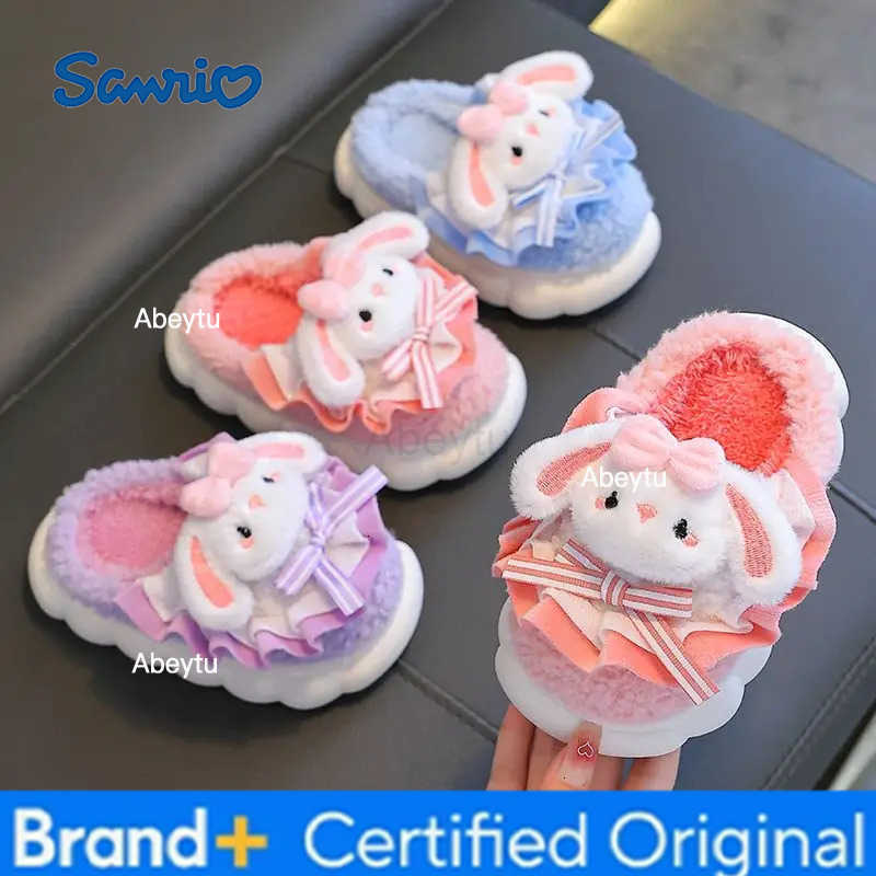 Sanrio Winter Cute Cartoon Cover Heel Childrens Plush Slippers Soft Non Slip Warm Thicken Boys Girls Indoor Home Cotton Shoes Gift H251230