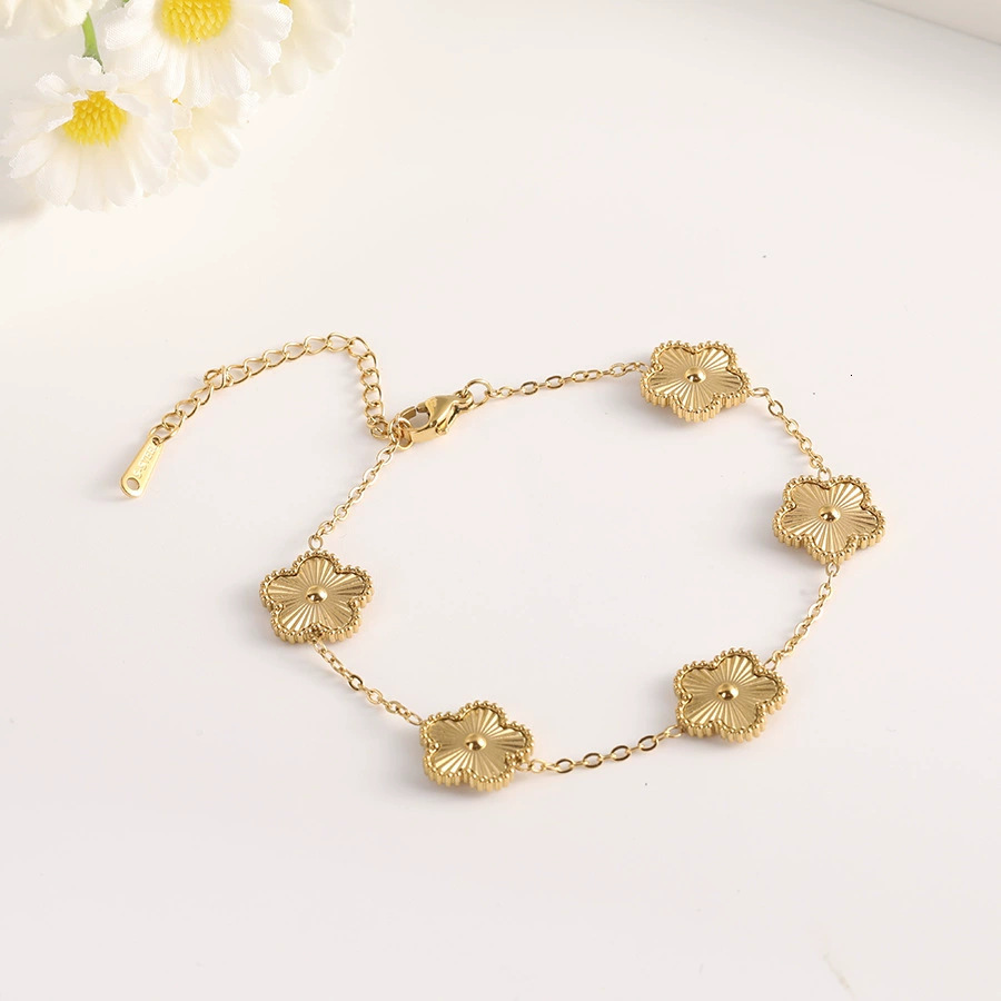 Luxury Brand Designer Jewelry Steel Lucky Clover Five-Leaf Flower Bracelet For Women, Light Luxury High-End Feel, 18K Non-Fading Waterproof Stainless 