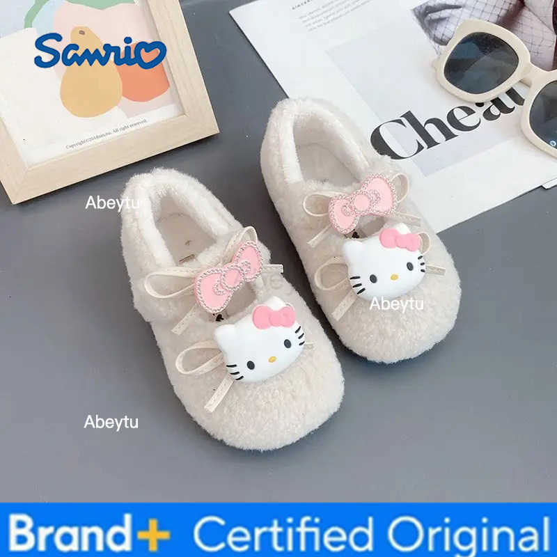 Sanrio Hello Kitty Winter Childrens Shoes New Girl Kawaii Warm Cotton Shoes Soft Bottom Non Slip Kids Princess Flats Fashion H251230