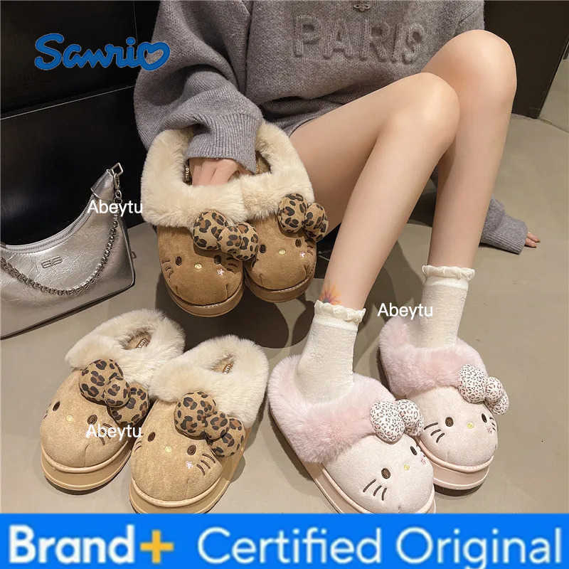 Sanrio Autumn Winter Hello Kitty Slippers For Women Plush Kawaii Cute Home Warm Cotton Slippers Cartoon Home Indoor Shoes Gifts H2512301111